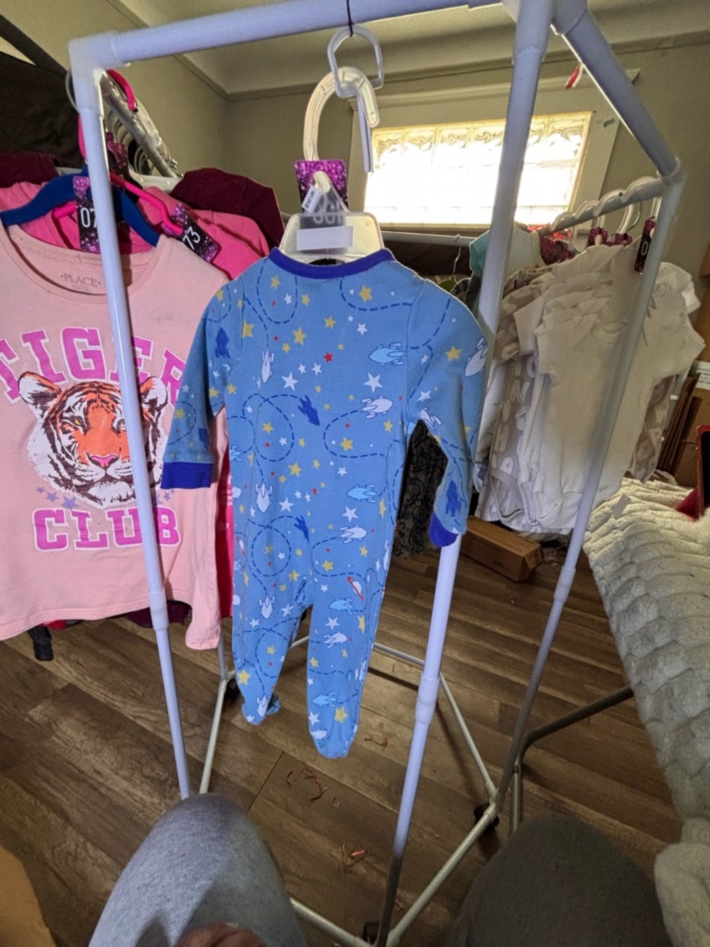 Kidgets Blue Space Rocket Print Footed One-Piece- 027